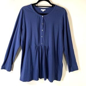 2/$35 J.Jill Blue Henley cotton knit roll tab-sleeve top